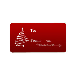 1.25 "x2.75" Rood Wit XMAS Tree Stick op Gift Labe Etiket