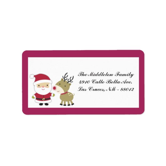 1.25 "x2.75" Santa Rudolf Reindee Mailing Adres Etiket (Voorkant)