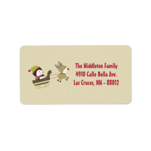 1.25 "x2.75" Tan Penguin Rudolf Mailing Adres Etiket