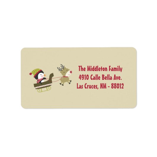 1.25 "x2.75" Tan Penguin Rudolf Mailing Adres Etiket (Voorkant)