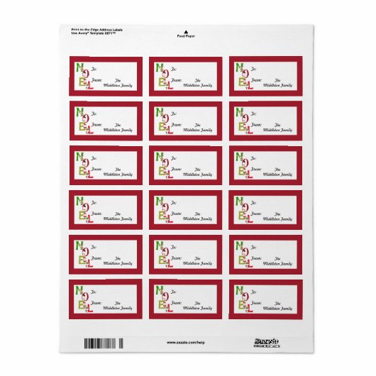 1,25 x 2,75-inch NOEL kerstkerstkerstkerstkerstker Etiket (Full Sheet)