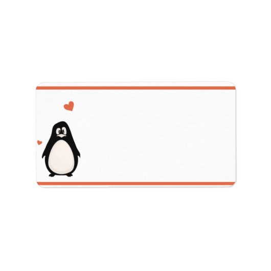 1.25"x 2.75"Mailingadres Pinguïn Liefde/Harten Etiket (Voorkant)