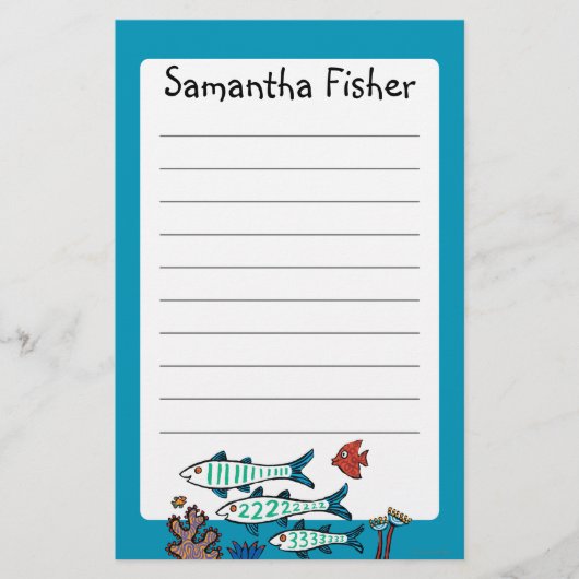 1, 2, 3 Vis met kleine vis en koraal Briefpapier (Voorkant)