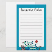 1, 2, 3 Vis met kleine vis en koraal Briefpapier (Voorkant / Achterkant)