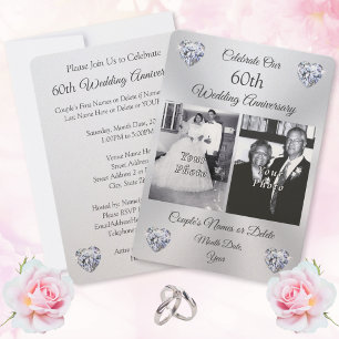 1, 2 Foto's, 60th Wedding Jubileum Invitations Kaart