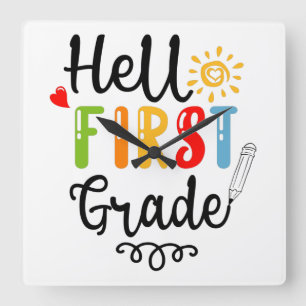1/2- Hallo eerste graad Shirt, eerste graad Vierkante Klok