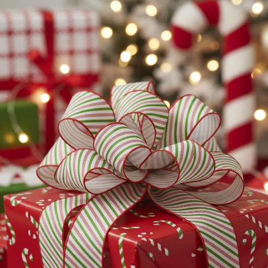 1.5" Green and Red Candy Cane Striped Xmas Kids Grosgrain Lint