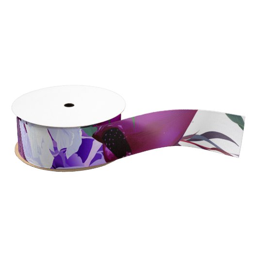 1,5" Grosgrain Lint Lavendel Hibiscus op Wit (Spoel)
