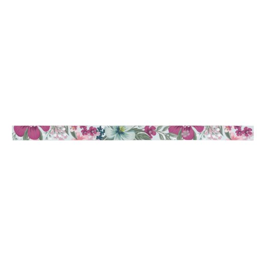 1,5" Grosgrain lint tropische bloemen op Blue Omb (Voorkant)
