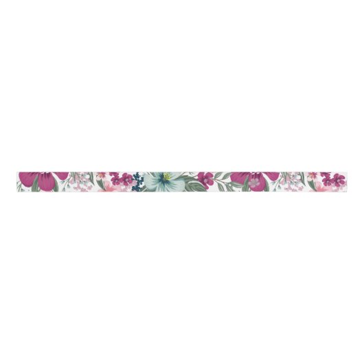 1.5" Grosgrain lint Tropische bloemen op wit (Voorkant)