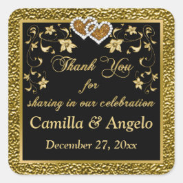 1,5 inch² Goud, zwart bloemig, harten gunst Sticke Vierkante Sticker