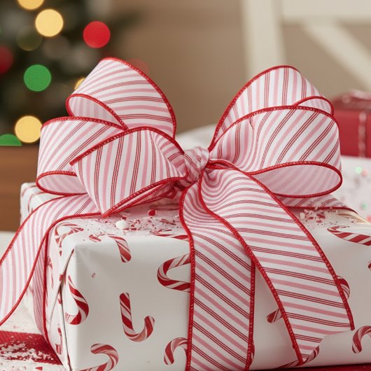 1.5" Pink and Red Candy Cane Striped Xmas Grosgrain Lint