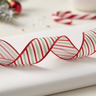 1,5" Rode en Groene Candy Cane Gestreepte Kerstpat Grosgrain Lint