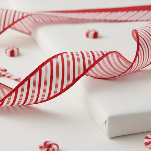1,5" Rode en Witte Candy Cane Pinstripe Patroon Grosgrain Lint