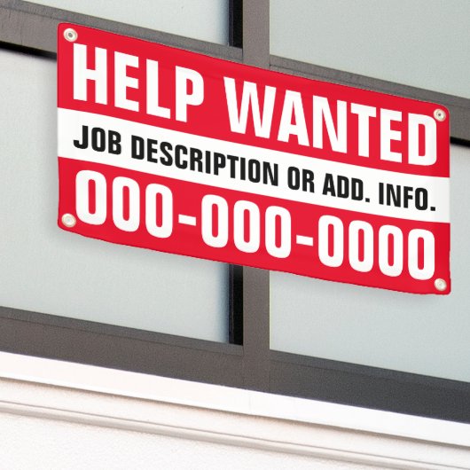 1,6 x 3' Help Gezochte banner (Buitenkant Gebouw)