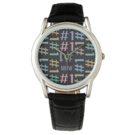 "# 1" aangepaste monogram patroonmonogram horloge