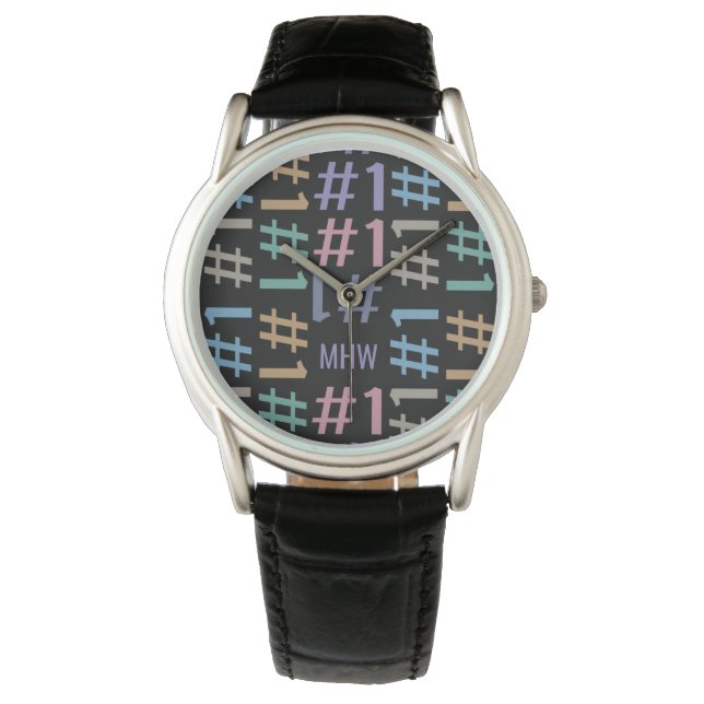 "# 1" aangepaste monogram patroonmonogram horloge (Voorkant)