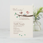 1 Aankondiging Baby shower blauw ei-nestvogels (Staand voorkant)