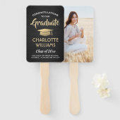 1 Afstuderen met foto's geborsteld zwart goud en w Handwaaier (Voorkant en achterkant)