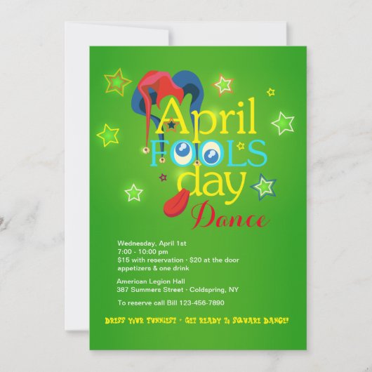 1 april Dansuitnodiging Kaart (Voorkant)