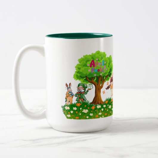1 april grap tweekleurige koffiemok (Links)