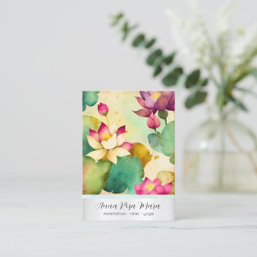 *~*  1 Art Lotus   PHOTO Nature Flowers QR AP67 Visitekaartje (Staand voorkant)