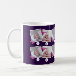 1 Baby jaar fotocollage roze vlinders Paarse Koffiemok