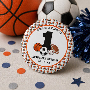 1 Bal Sport Thema Jongen 1e Verjaardag Ronde Button 3,2 Cm