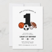 1 Ball Sports Theme Boy's 1st Birthday Kaart (Voorkant)