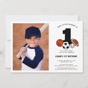 1 Ball Sports Theme Boy's 1st Birthday Kaart