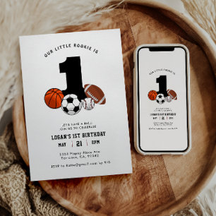 1 Ball Sports Theme Boy's 1st Birthday Kaart