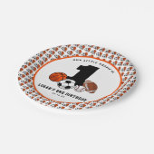 1 Ball Sports Theme Boy's 1st Birthday Papieren Bordje