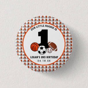 1 Ball Sports Theme Boy's 1st Birthday Ronde Button 3,2 Cm