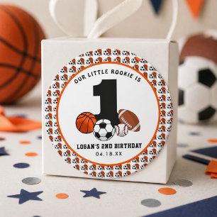 1 Ball Sports Theme Boy's 1st Birthday Ronde Sticker