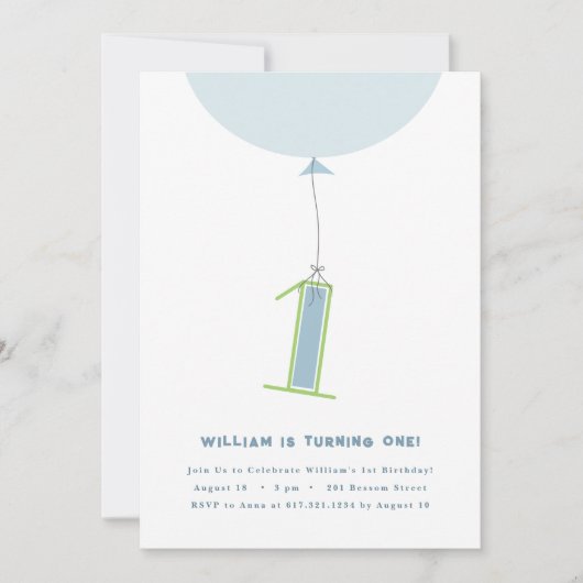 #1 Ballon Eerste Verjaardag uitnodiging (Voorkant)