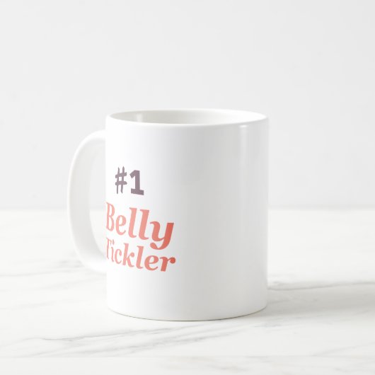 #1 Belly Tickler (wit) Koffiemok (Voorkant links)