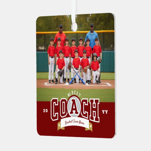 #1 Best Coach Baseball Team Photo Appreciation Metalen Ornament (Voorkant links)