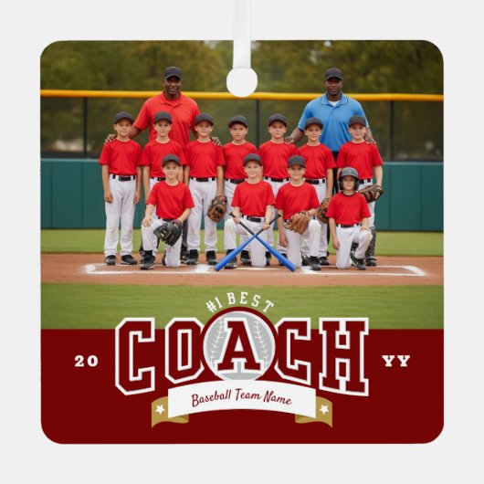#1 Best Coach Baseball Team Photo Appreciation Metalen Ornament (Voorkant)