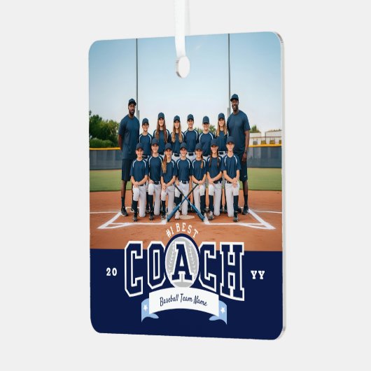 #1 Best Coach Baseball Team Photo Appreciation Metalen Ornament (Voorkant links)