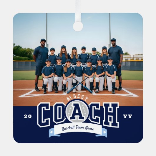 #1 Best Coach Baseball Team Photo Appreciation Metalen Ornament (Voorkant)