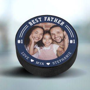 #1 Beste Vader Foto Keepsake Aangepaste Foto & Nam Hockey Puck