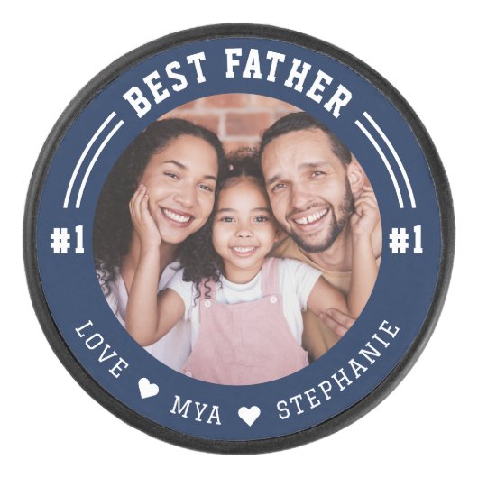 #1 Beste Vader Foto Keepsake Aangepaste Foto & Nam Hockey Puck (Voorkant)