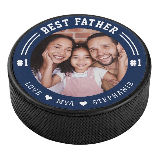 #1 Beste Vader Foto Keepsake Aangepaste Foto & Nam Hockey Puck (3/4)