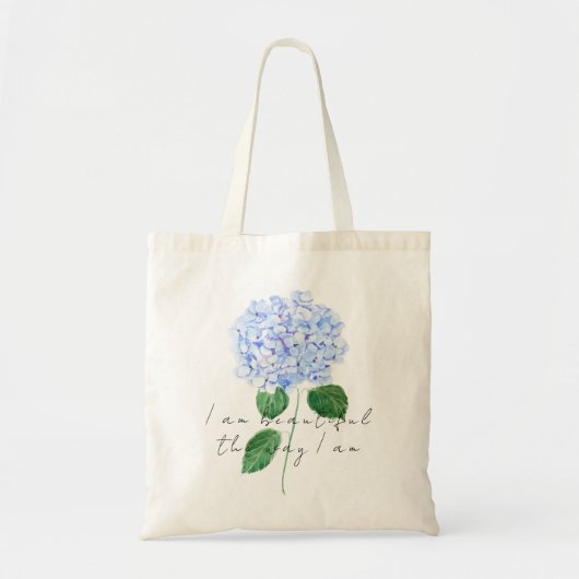 1 blauw paarse hortensia canvas tas (Voorkant)