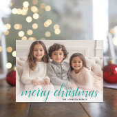 1 Blauwgroen  Damask Photo Merry Kerstscript Feestdagenkaart