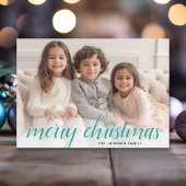 1 Blauwgroen  Damask Photo Merry Kerstscript Feestdagenkaart