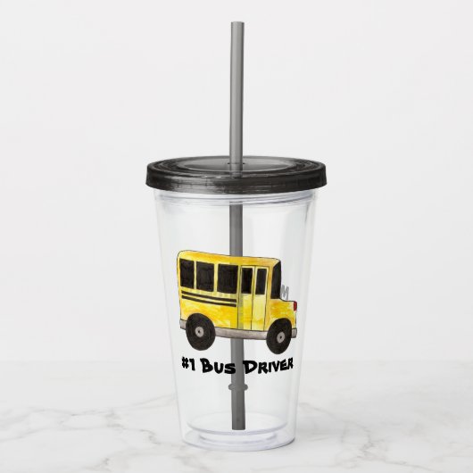 #1 Bus Driver Yellow School Bus Leerleraar Onderwi Acryl Drinkbeker (Voorkant)
