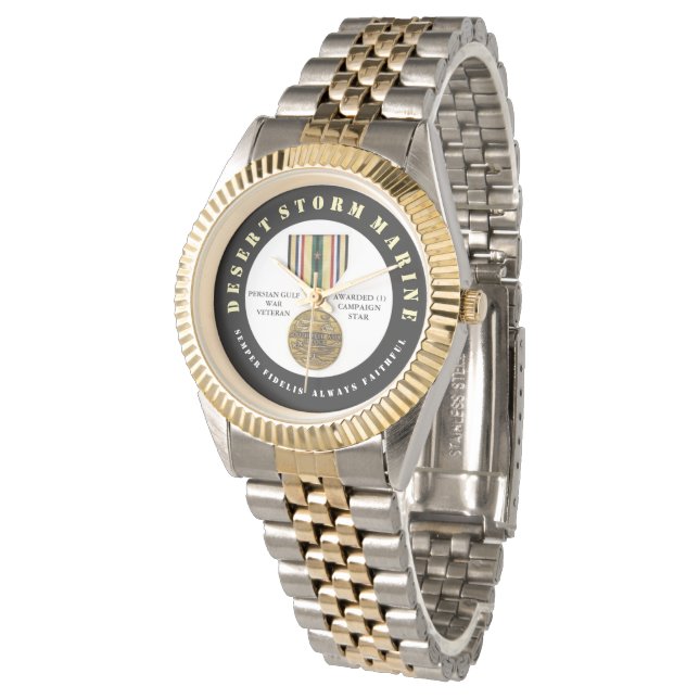 1 CAMPAIGN STAR Desert Storm Marine SEMPER Fi Horloge (Gekanteld)