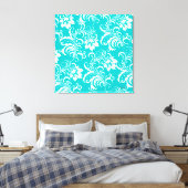 1 Canvas Blauwgroen Blauw Wit Damask Floral (Insitu (Slaapkamer))