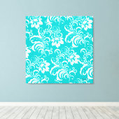 1 Canvas Blauwgroen Blauw Wit Damask Floral (Insitu (Houten vloer))